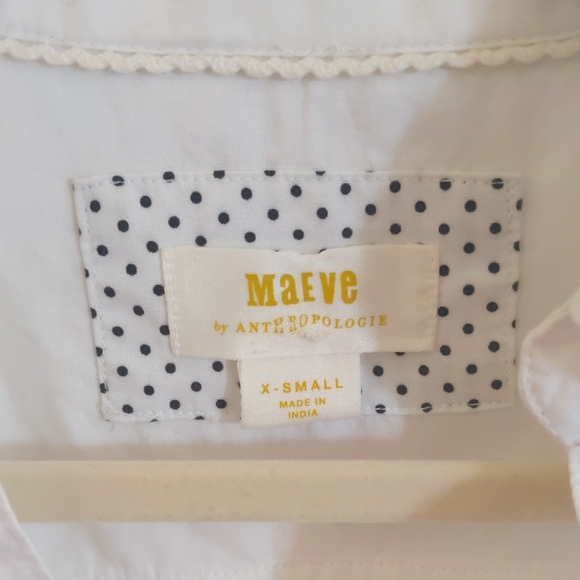 Maeve White Cropped Blouse with Textured Floral Design Babydoll 100% Cotton XS - Picture 2 of 7